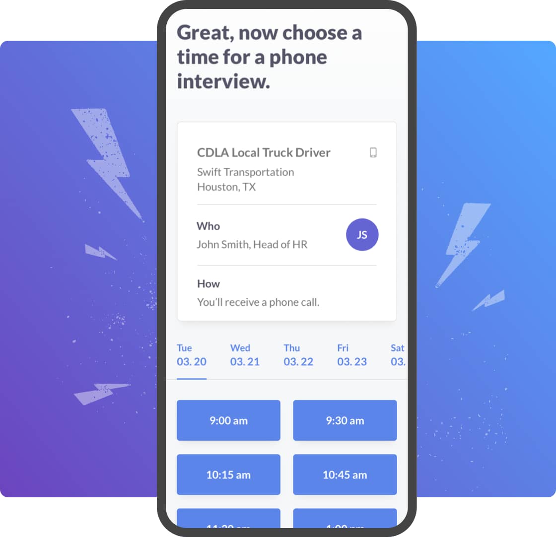 Screen of BetterThing app showing interview booking capabilities